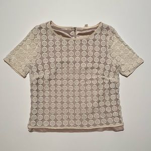 ADIVA Short Sleeves Blouse Ivory Embroidered Eyelet Mesh